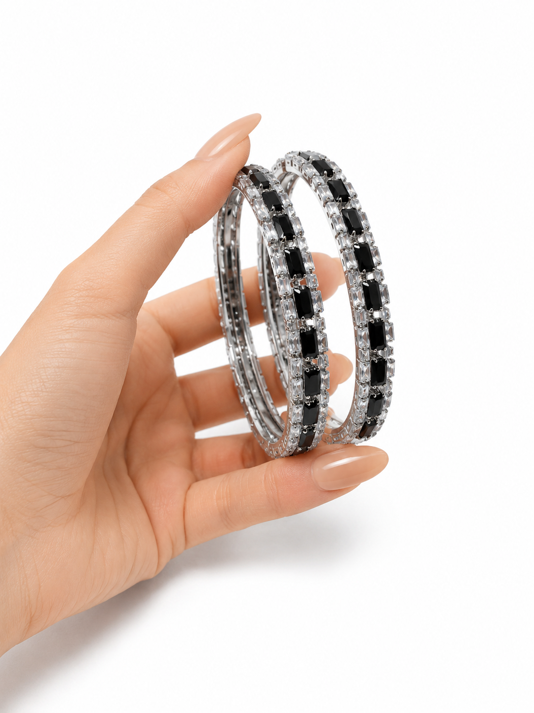 Designer Luxury Silver Black Stone Karra set