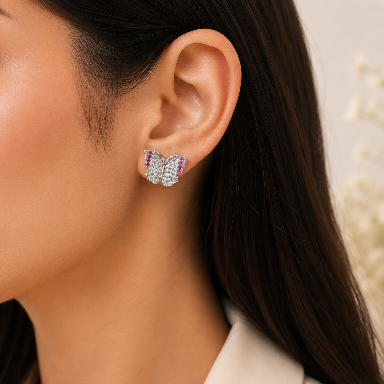 Butterfly Stud Earrings – Multicolor Stone Tops for Women