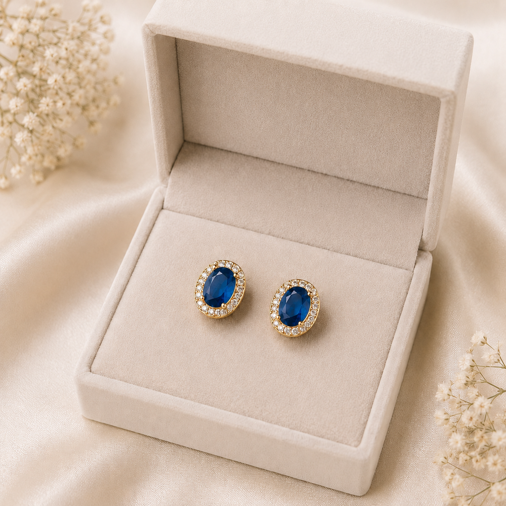 Oval Stone Stud Earrings