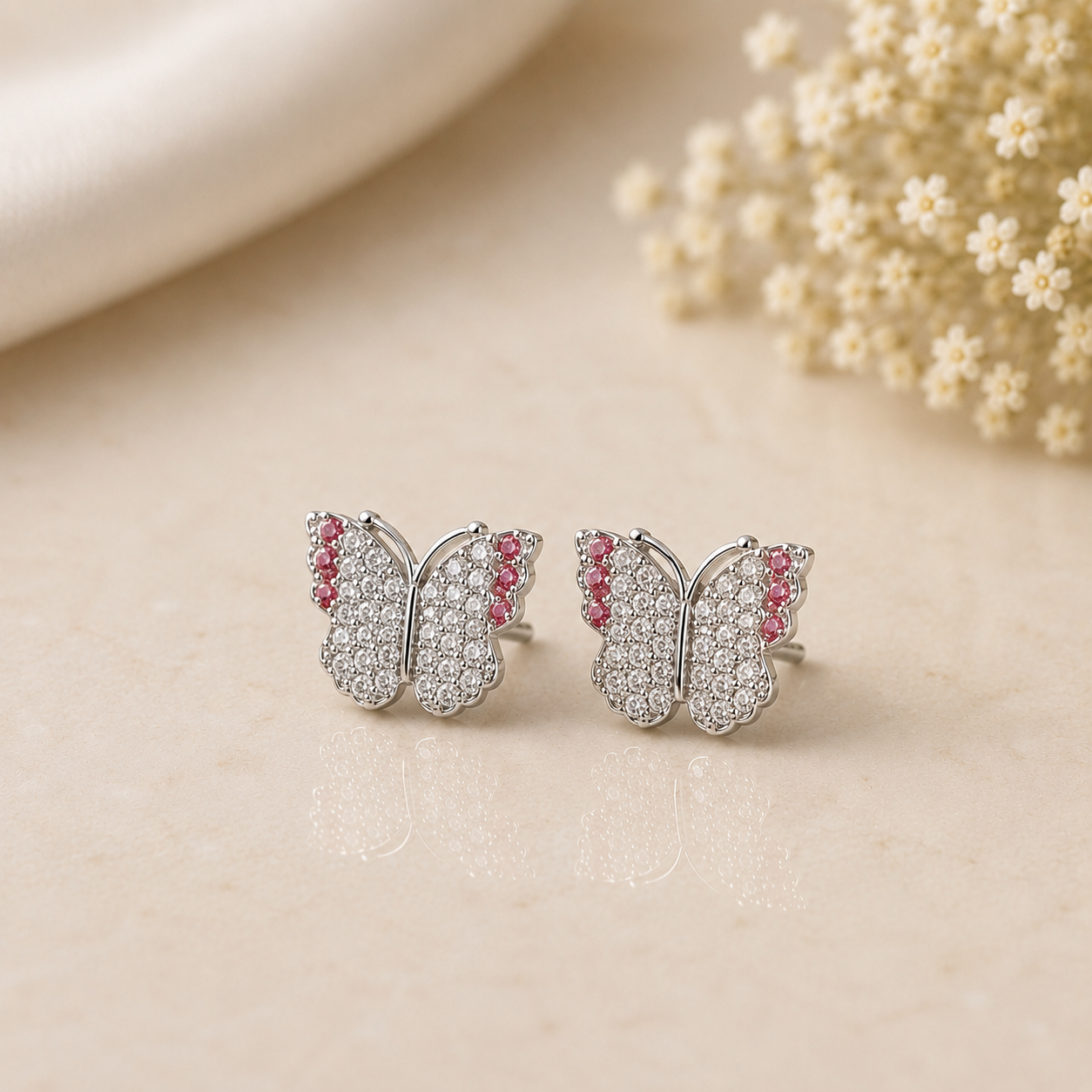 Butterfly Stud Earrings – Multicolor Stone Tops for Women