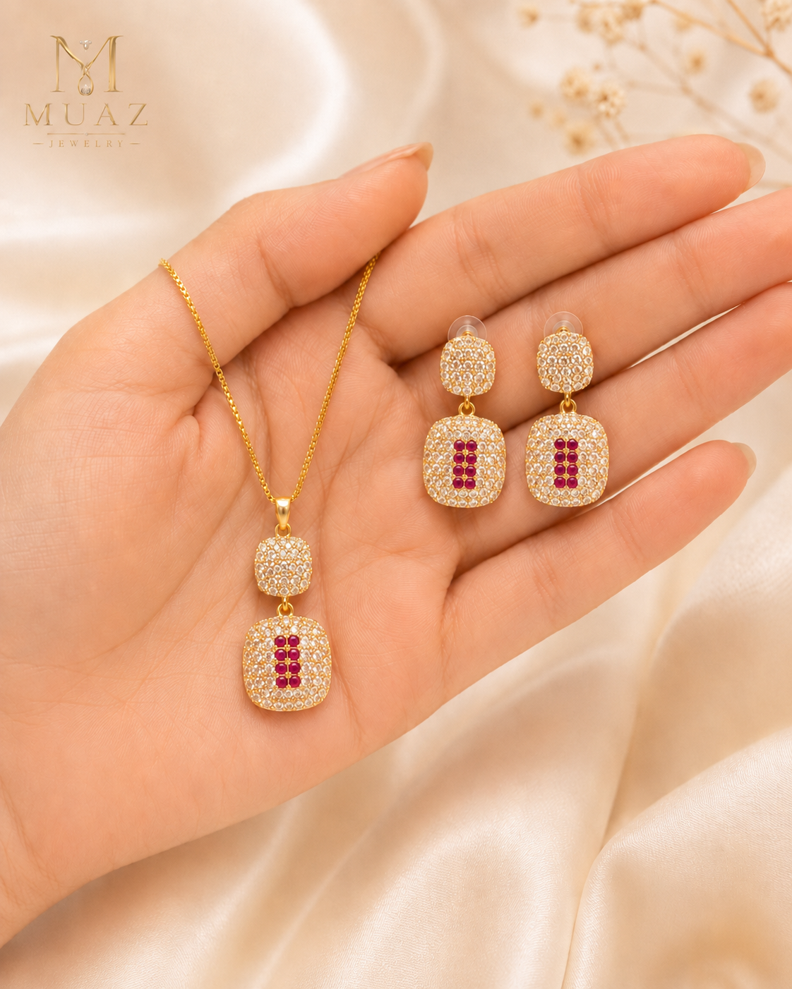 1 Carat Gold Plated Pendant & Earrings Set