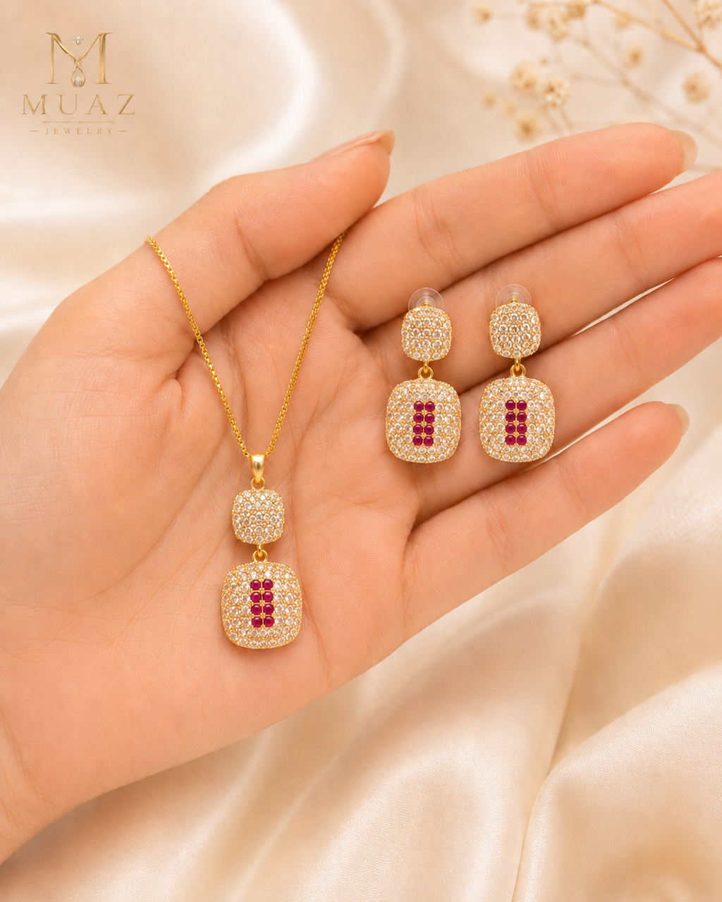 1 Carat Gold Plated Pendant & Earrings Set
