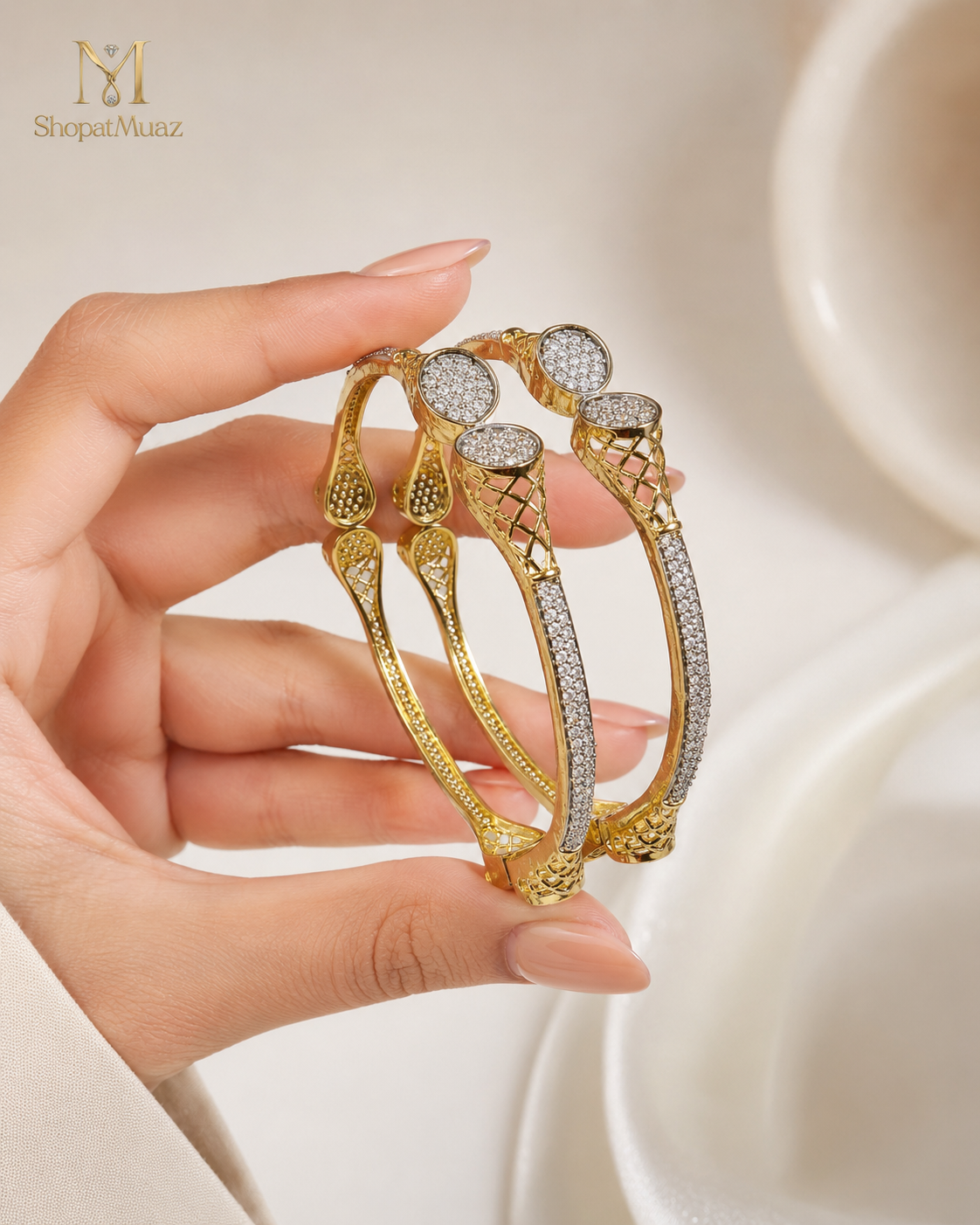 1 Carat Diamond-Cut Gold Bangles
