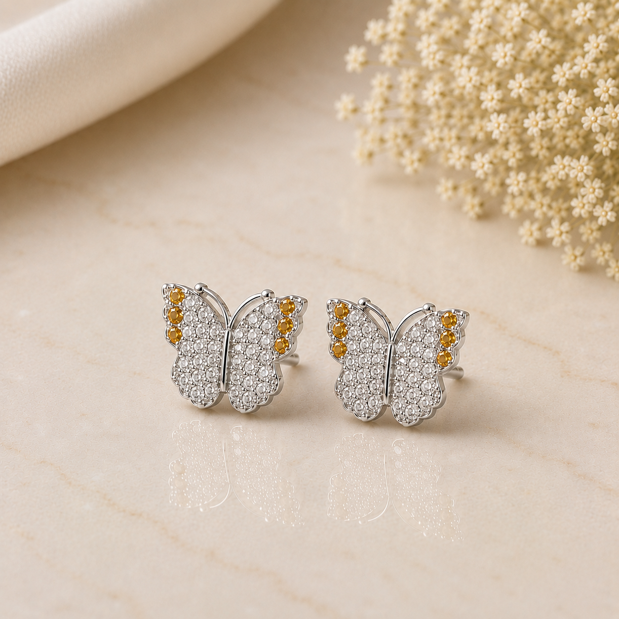 Butterfly Stud Earrings – Multicolor Stone Tops for Women