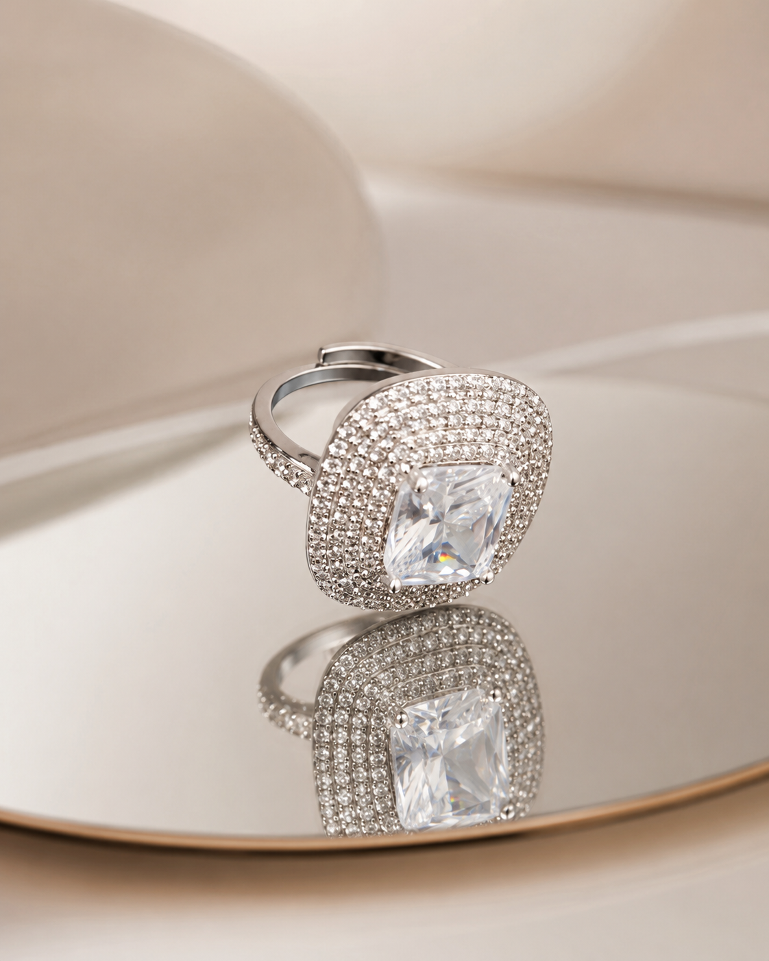 1 Carat Adjustable Cushion Cut Halo Ring – Sterling Silver