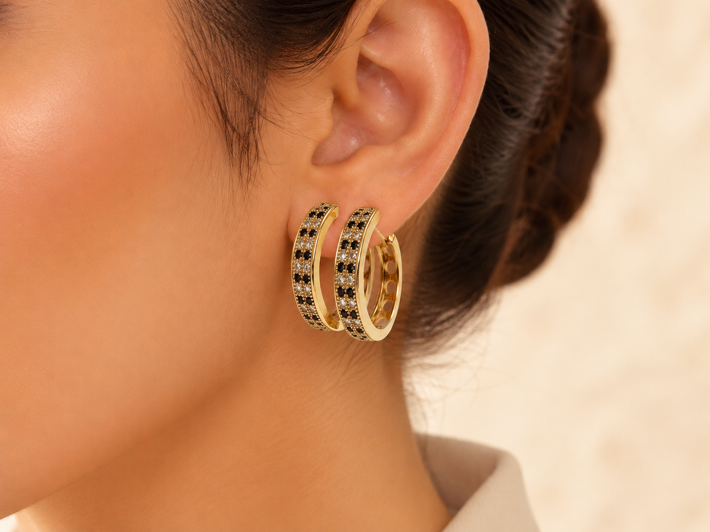 Gold n Silver Diamond Hoop Earrings