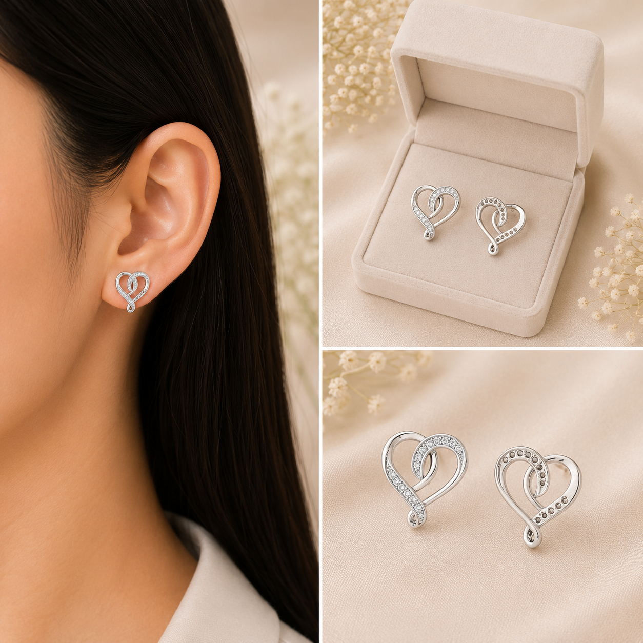 Silver Heart Stud Earrings