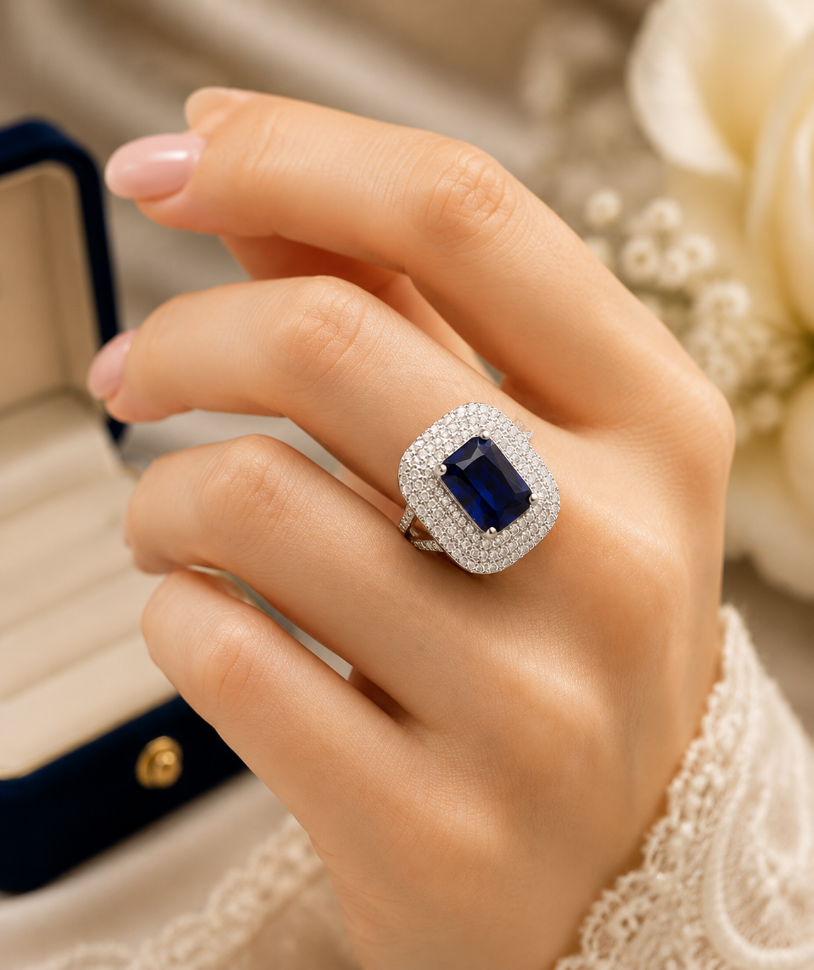 1 Carat Adjustable Blue Sapphire Ring