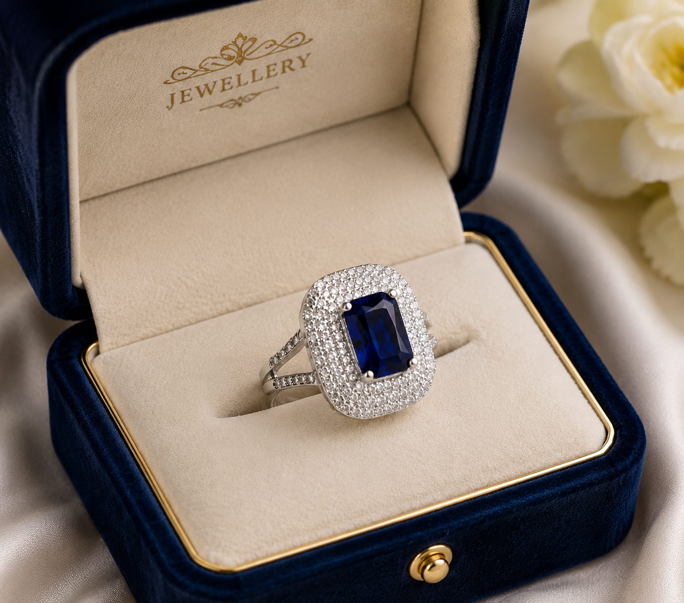 1 Carat Adjustable Blue Sapphire Ring