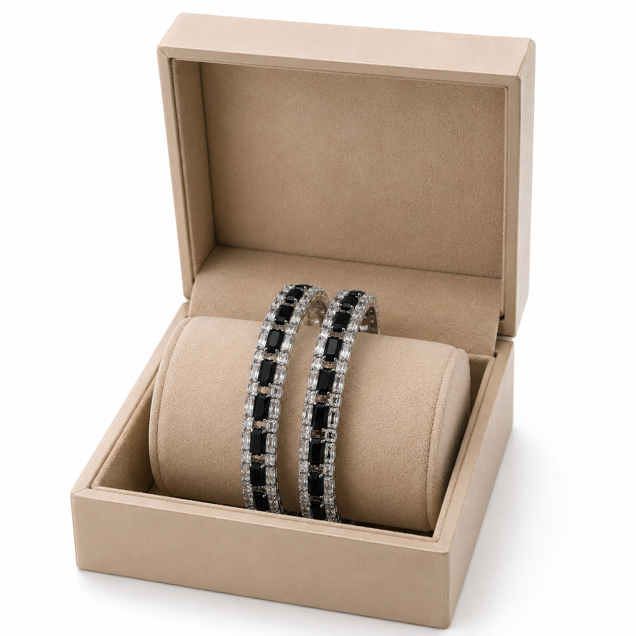Designer Luxury Silver Black Stone Karra set