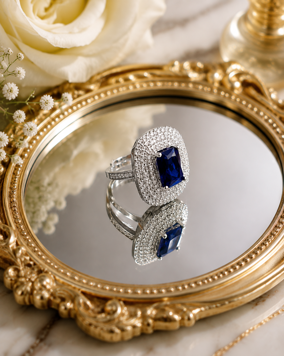 1 Carat Adjustable Blue Sapphire Ring