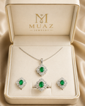 1 Carat Emerald Green Pendant, Ear Studs & Ring Set