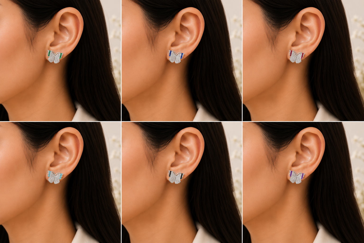 Butterfly Stud Earrings – Multicolor Stone Tops for Women
