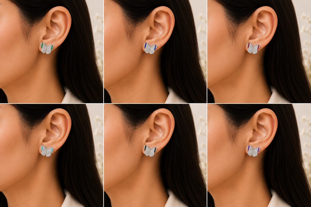 Butterfly Stud Earrings – Multicolor Stone Tops for Women