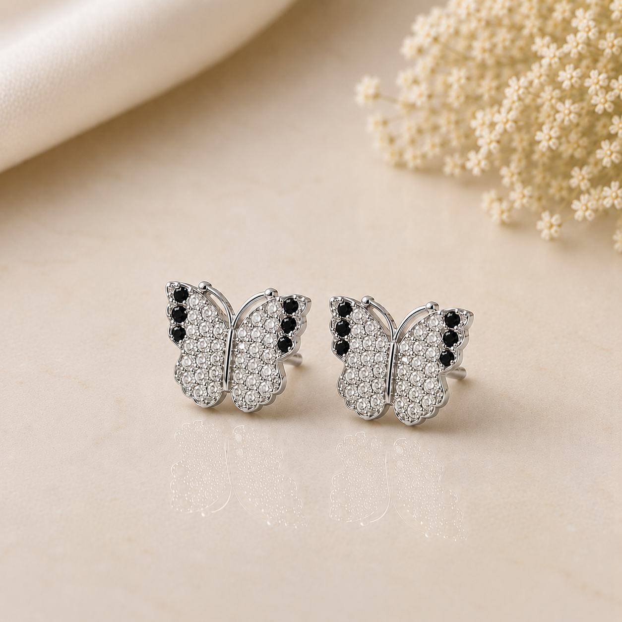 Butterfly Stud Earrings – Multicolor Stone Tops for Women