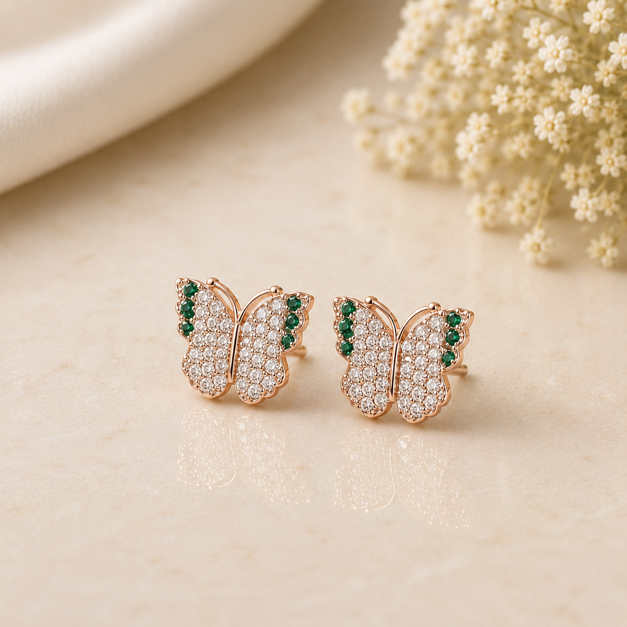 Butterfly Stud Earrings – Multicolor Stone Tops for Women