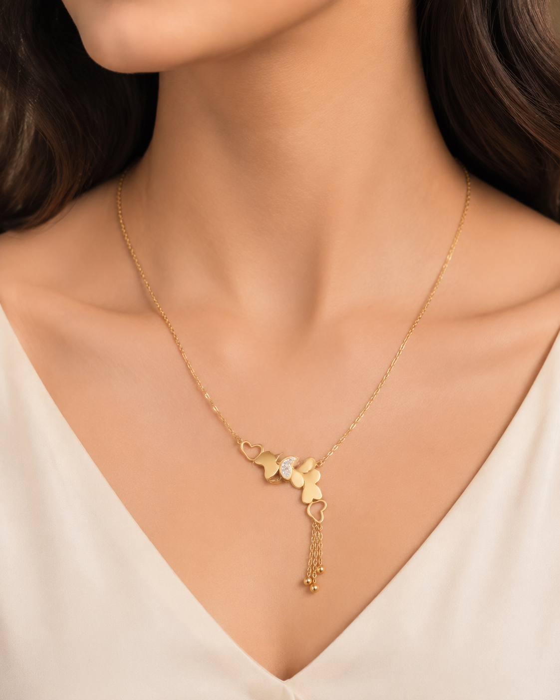 stainless steel  Gold Heart Lariat Necklace – Elegant Hand Presentation
