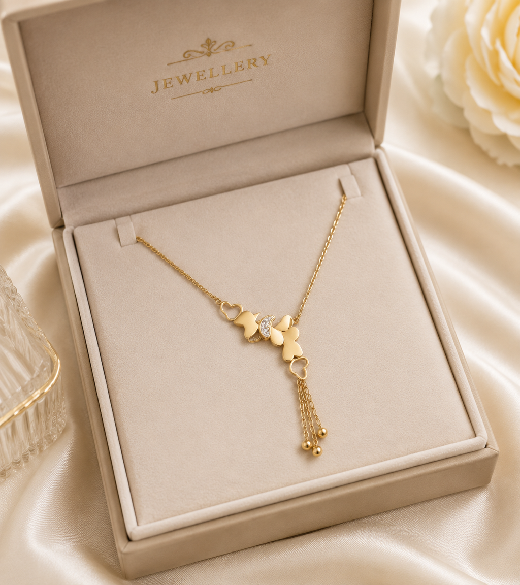 stainless steel  Gold Heart Lariat Necklace – Elegant Hand Presentation