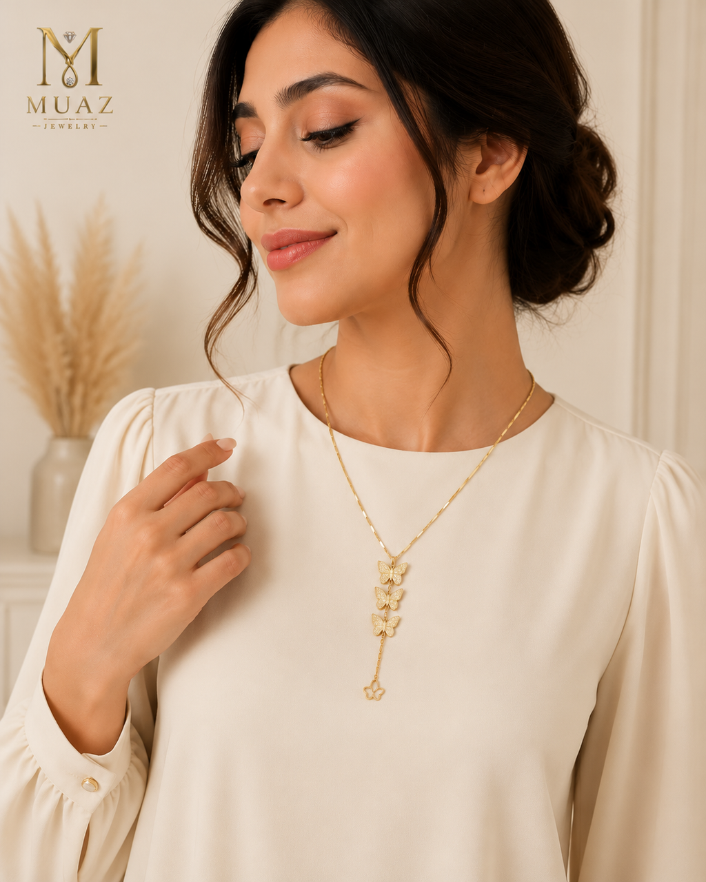Stainless Steel Gold Butterfly Lariat Necklace