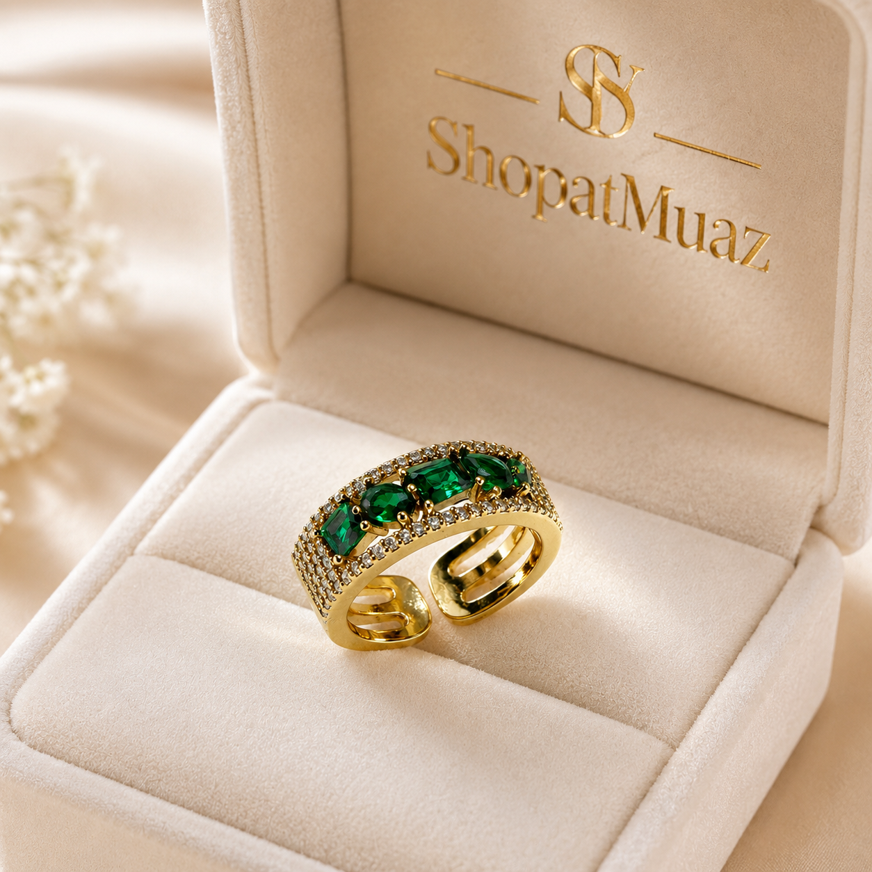 1 Carat Emerald Cut Luxury Adjustable Ring( With Dull Gold)