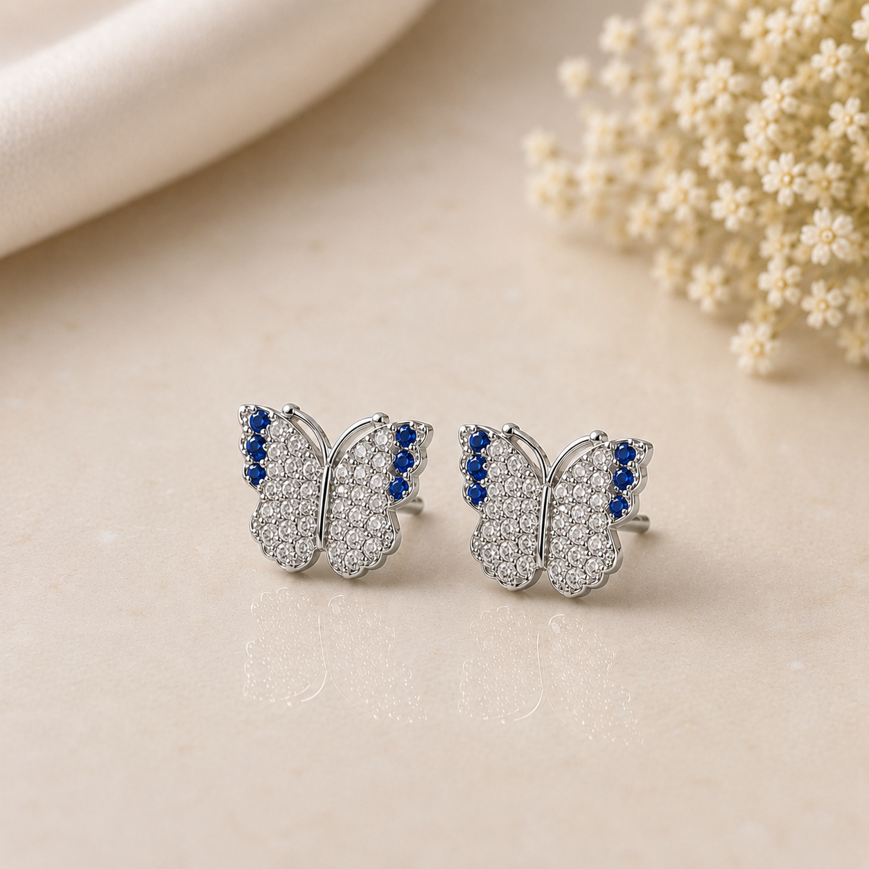 Butterfly Stud Earrings – Multicolor Stone Tops for Women