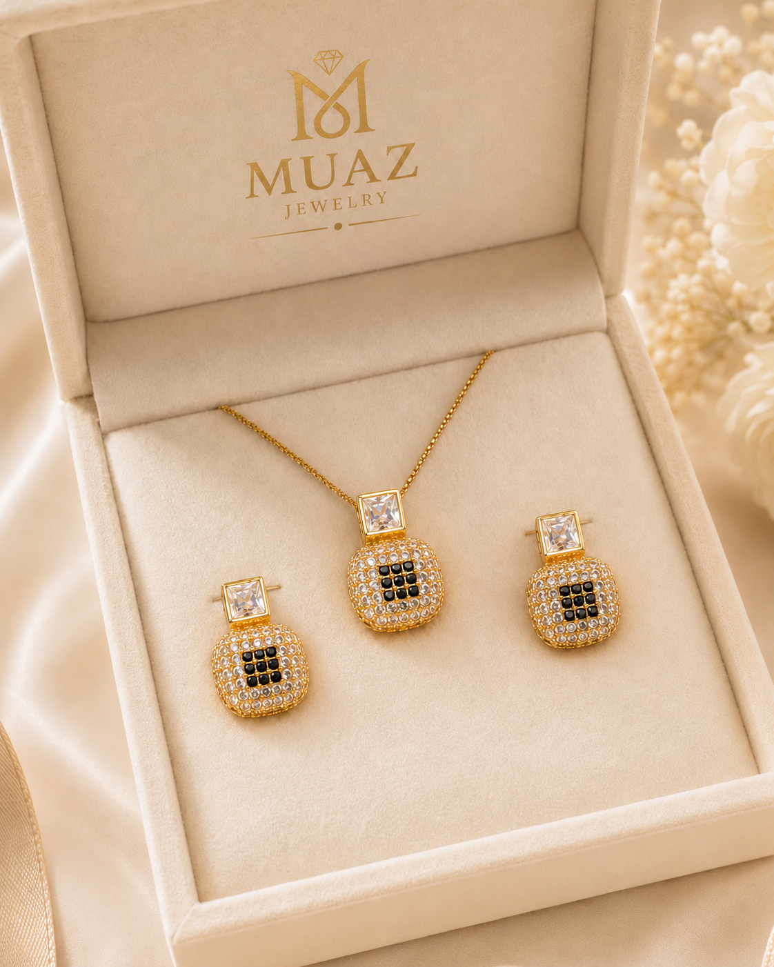 1 Carat Gold Plated Pendant & Earrings Set