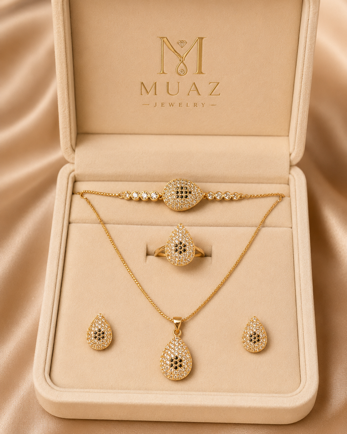 1 Carat Gold Plated Combo Jewelry Set – Pendant, Ear Studs, Ring & Bracelet