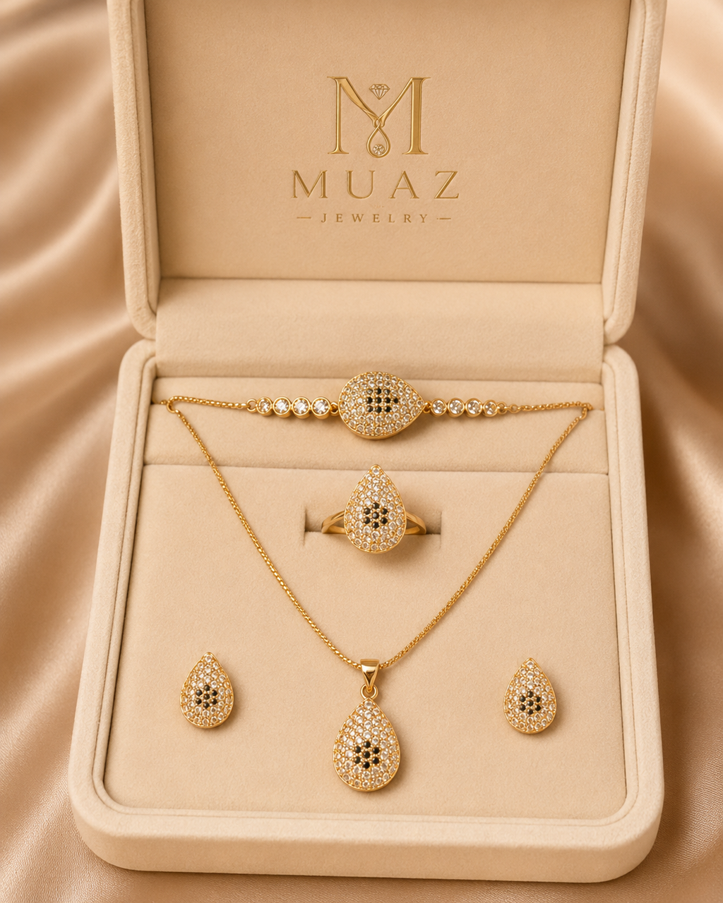1 Carat Gold Plated Combo Jewelry Set – Pendant, Ear Studs, Ring & Bracelet