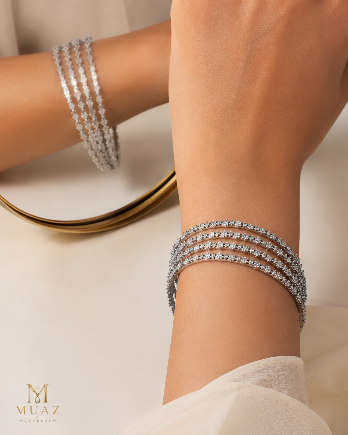 1 Carat Diamond Cut Silver Bangles Set of 4 2.8 size