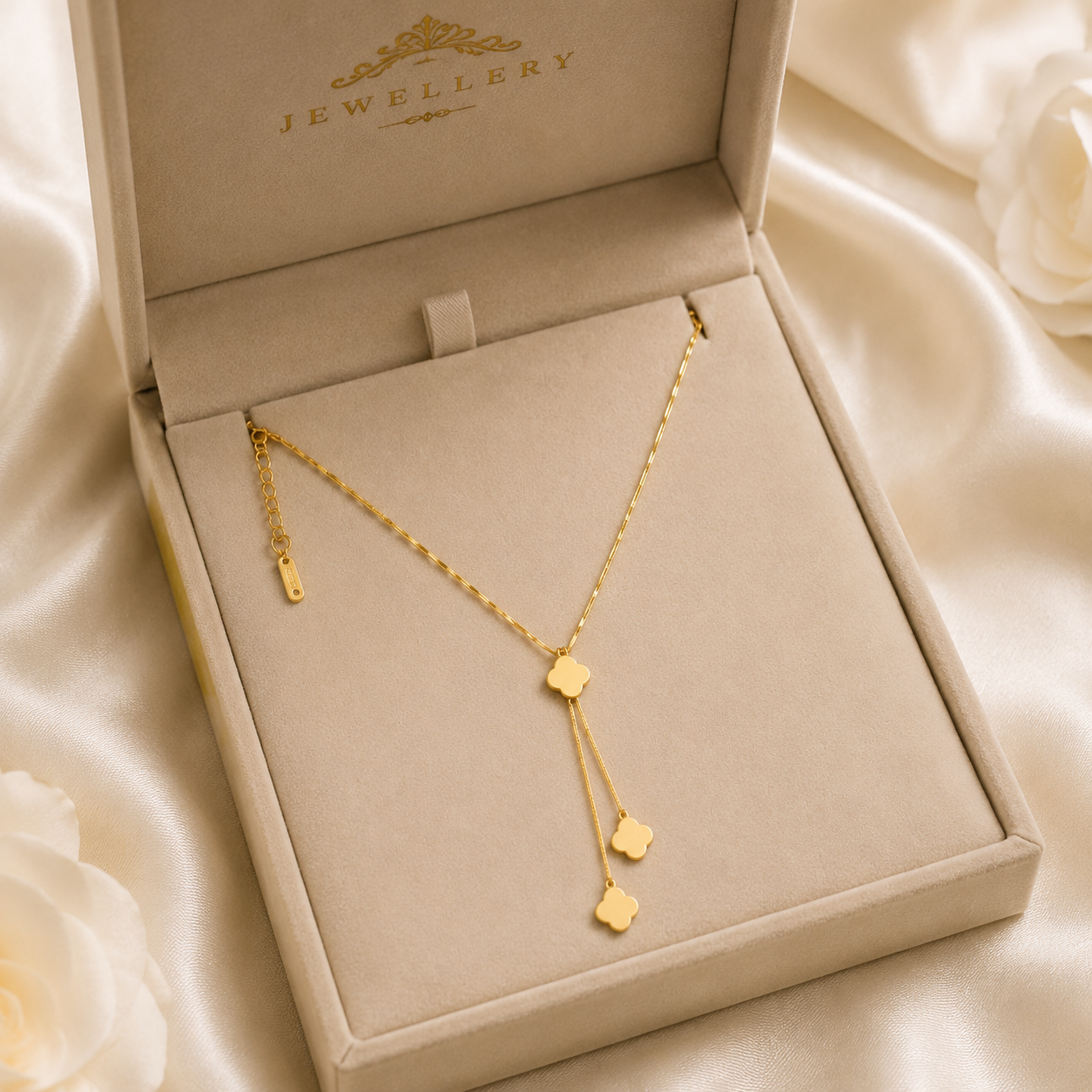 Stainless Steel Clover Lariat Necklace – Minimal Elegant Design