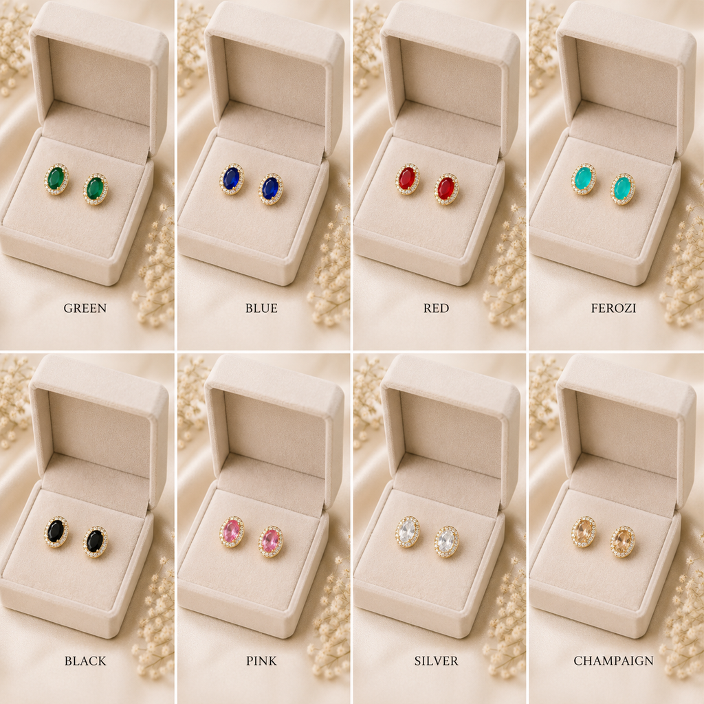 Oval Stone Stud Earrings