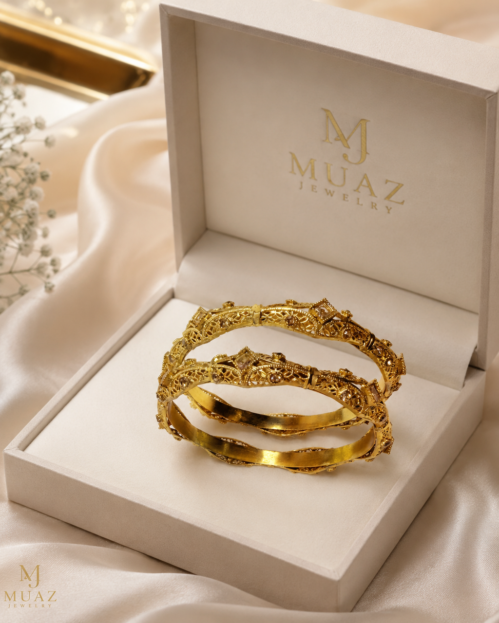 Gold Plated Ornate Bangles Pair