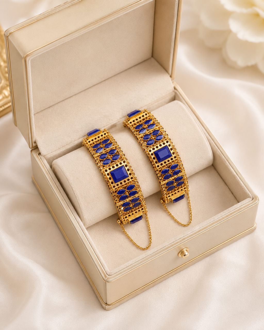 set of 2 openable Royal Blue Stone Gold-Tone Karras