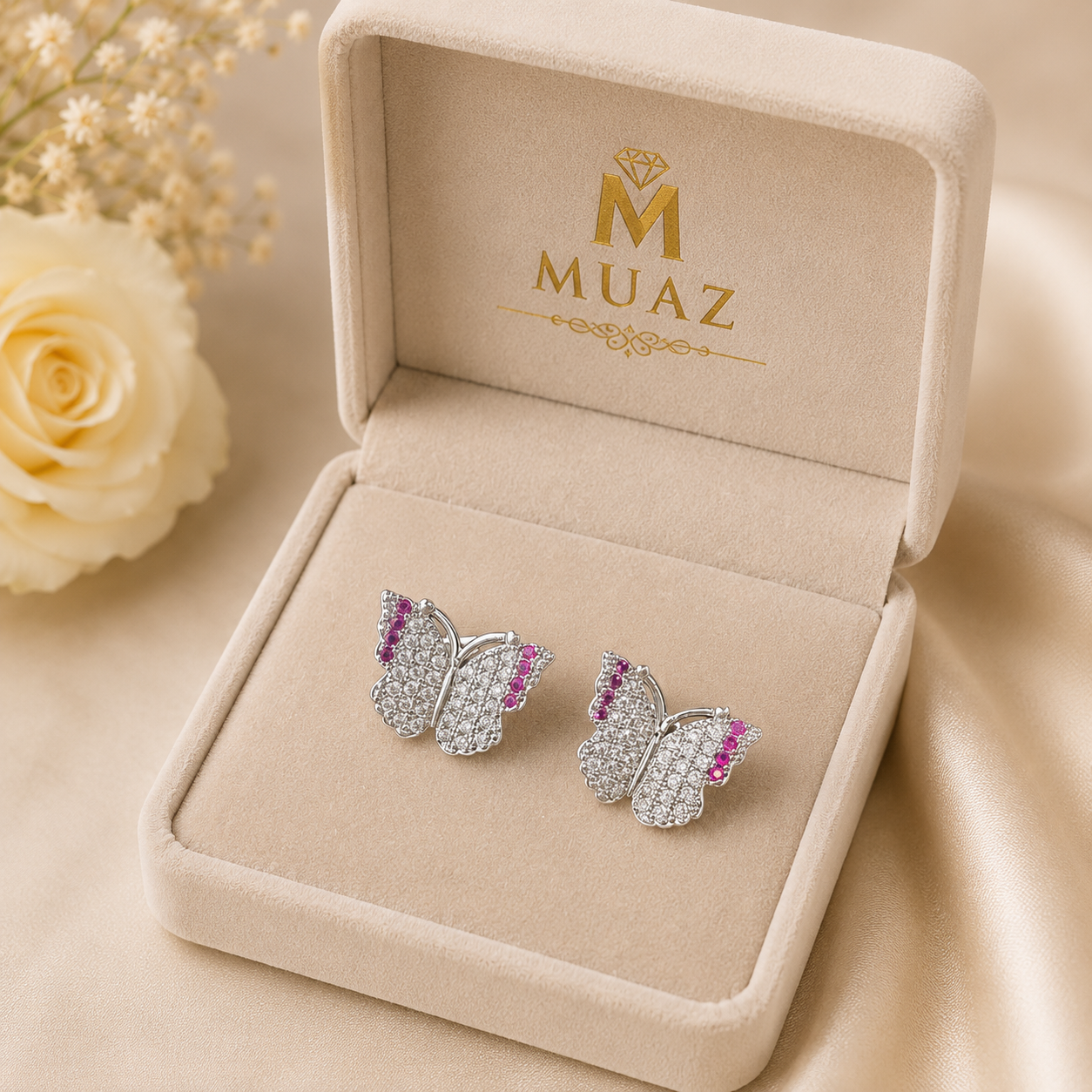 Butterfly Stud Earrings – Multicolor Stone Tops for Women