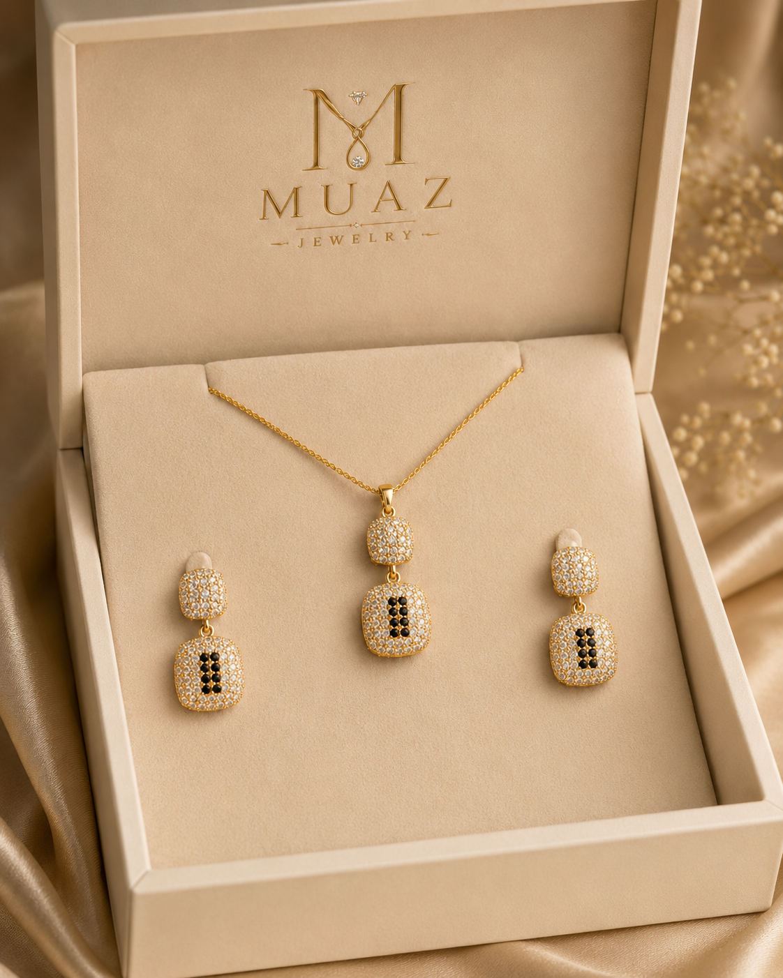 1 Carat Gold Plated Pendant & Earrings Set
