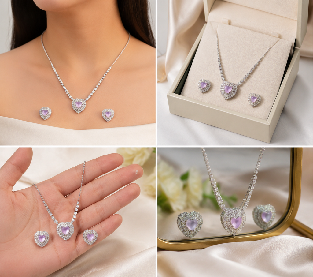Heart Crystal Elegant Necklace & Earrings