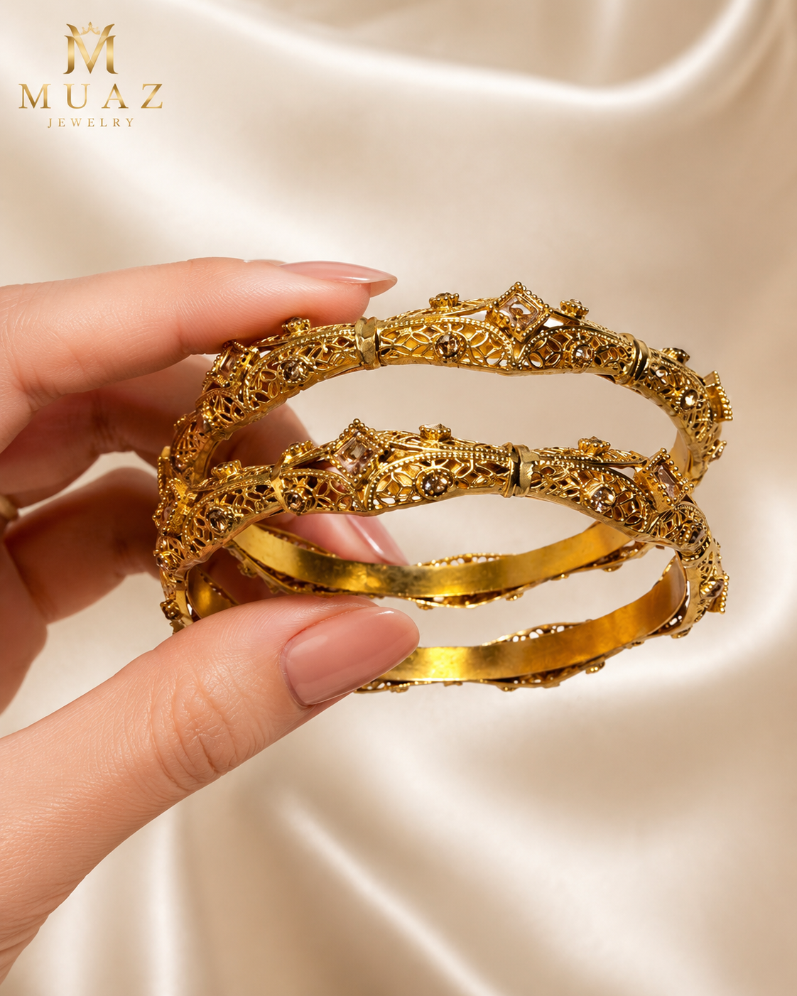 Gold Plated Ornate Bangles Pair