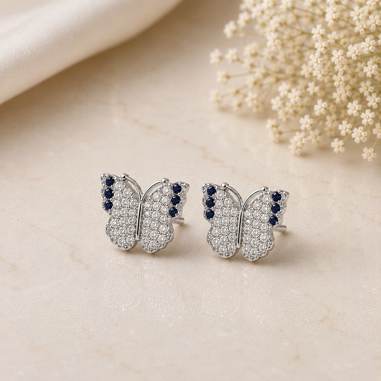 Butterfly Stud Earrings – Multicolor Stone Tops for Women