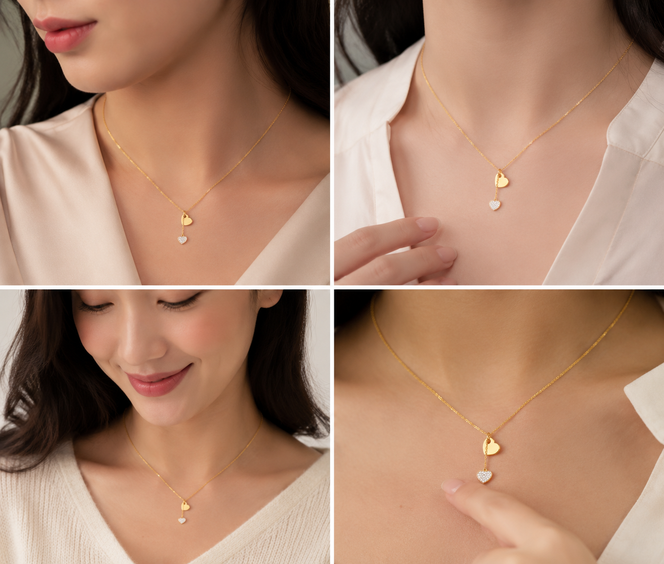 Gold Heart Layered Necklace with Crystal Heart Pendant – Minimal Luxury Jewelry