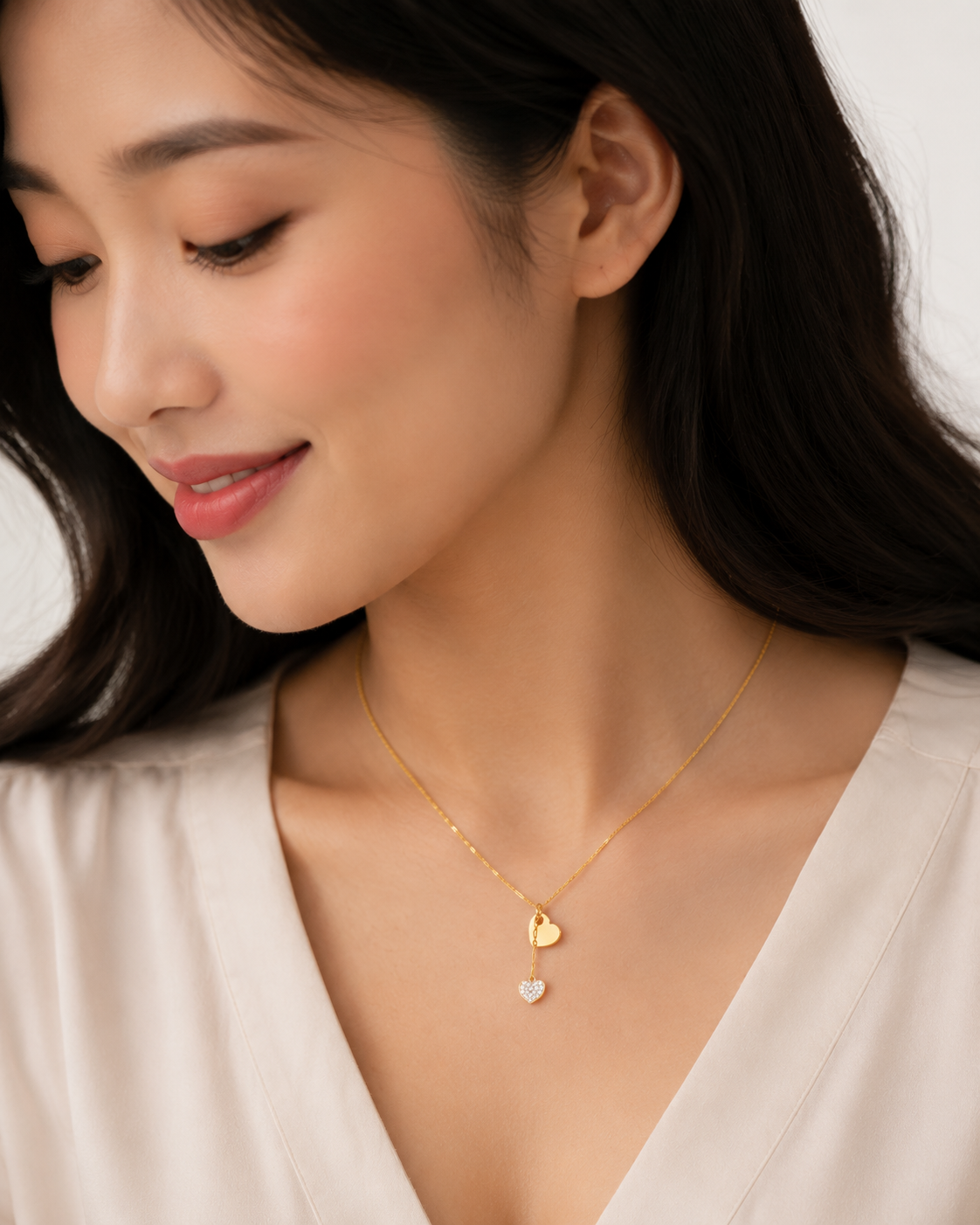 Gold Heart Layered Necklace with Crystal Heart Pendant – Minimal Luxury Jewelry
