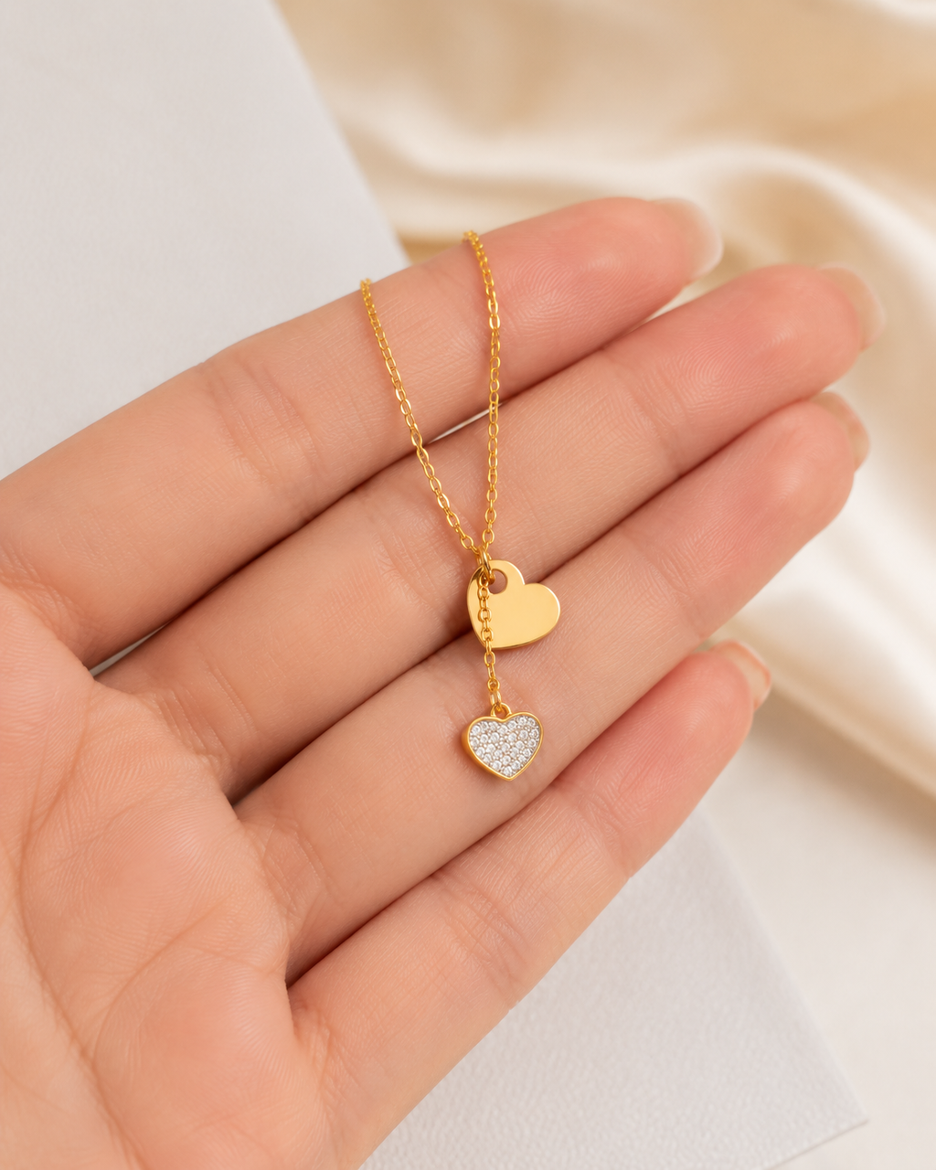 Gold Heart Layered Necklace with Crystal Heart Pendant – Minimal Luxury Jewelry