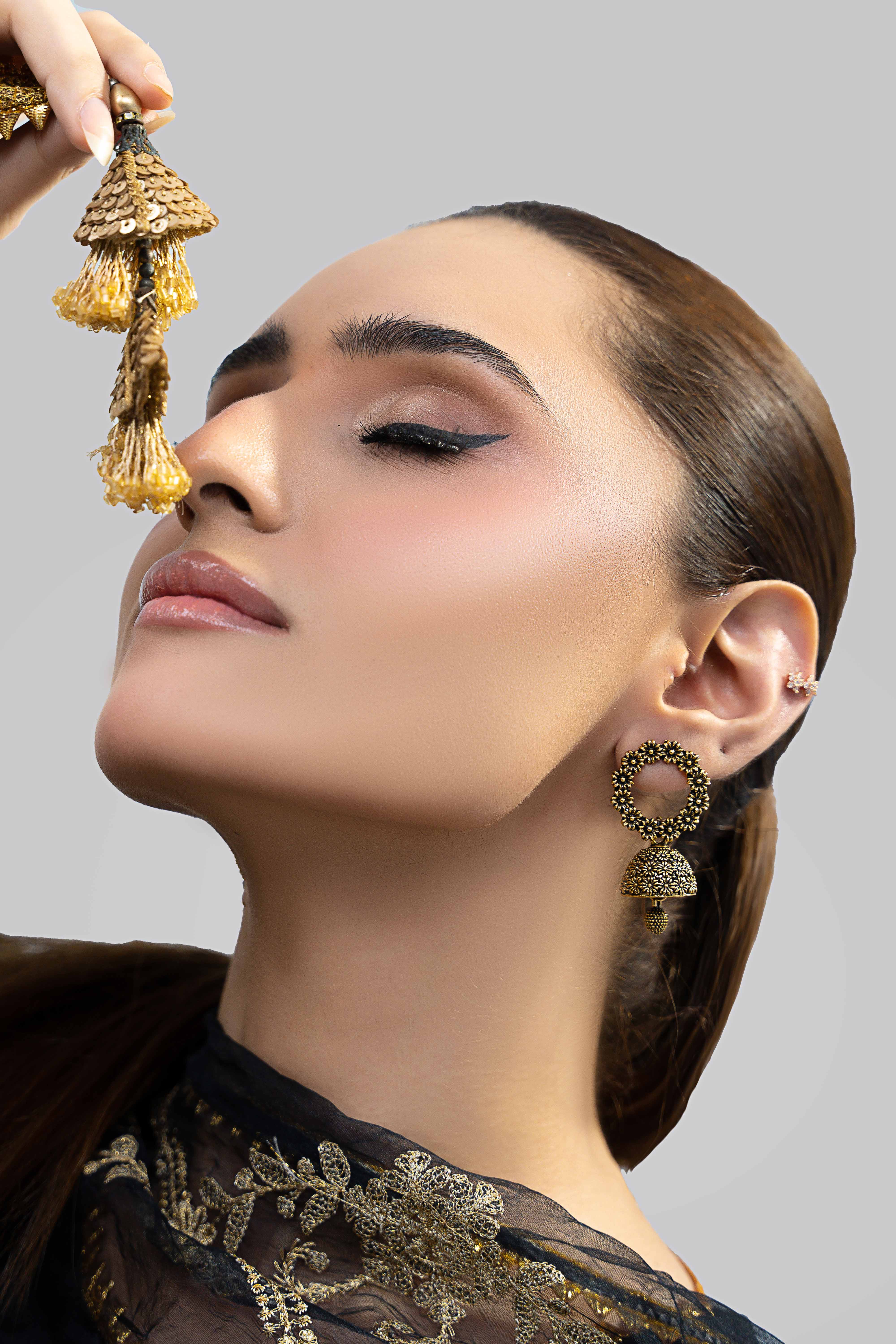 Antique Gold Floral Jhumka
