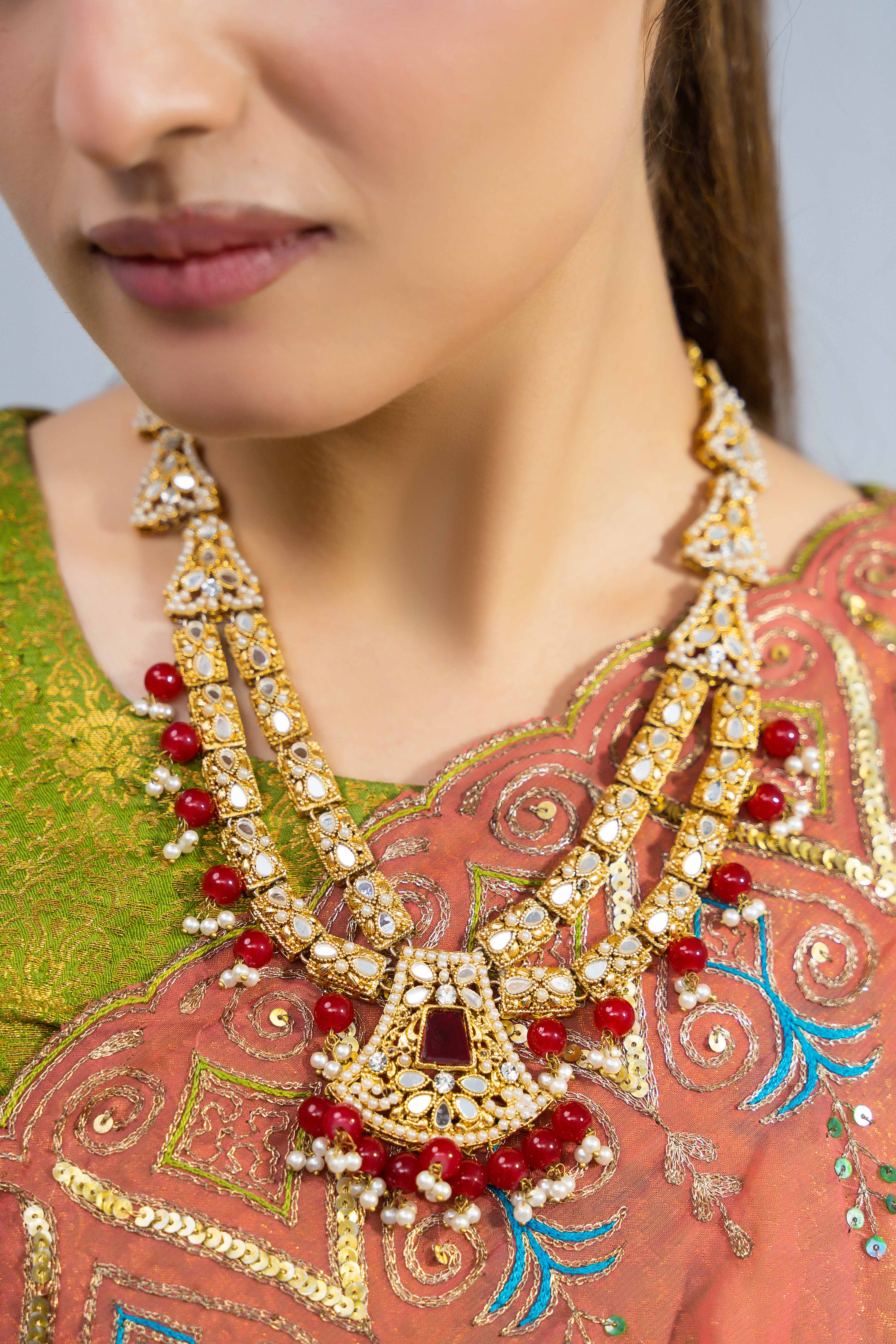 Indian Designer Traditional Mala with Red Beads
