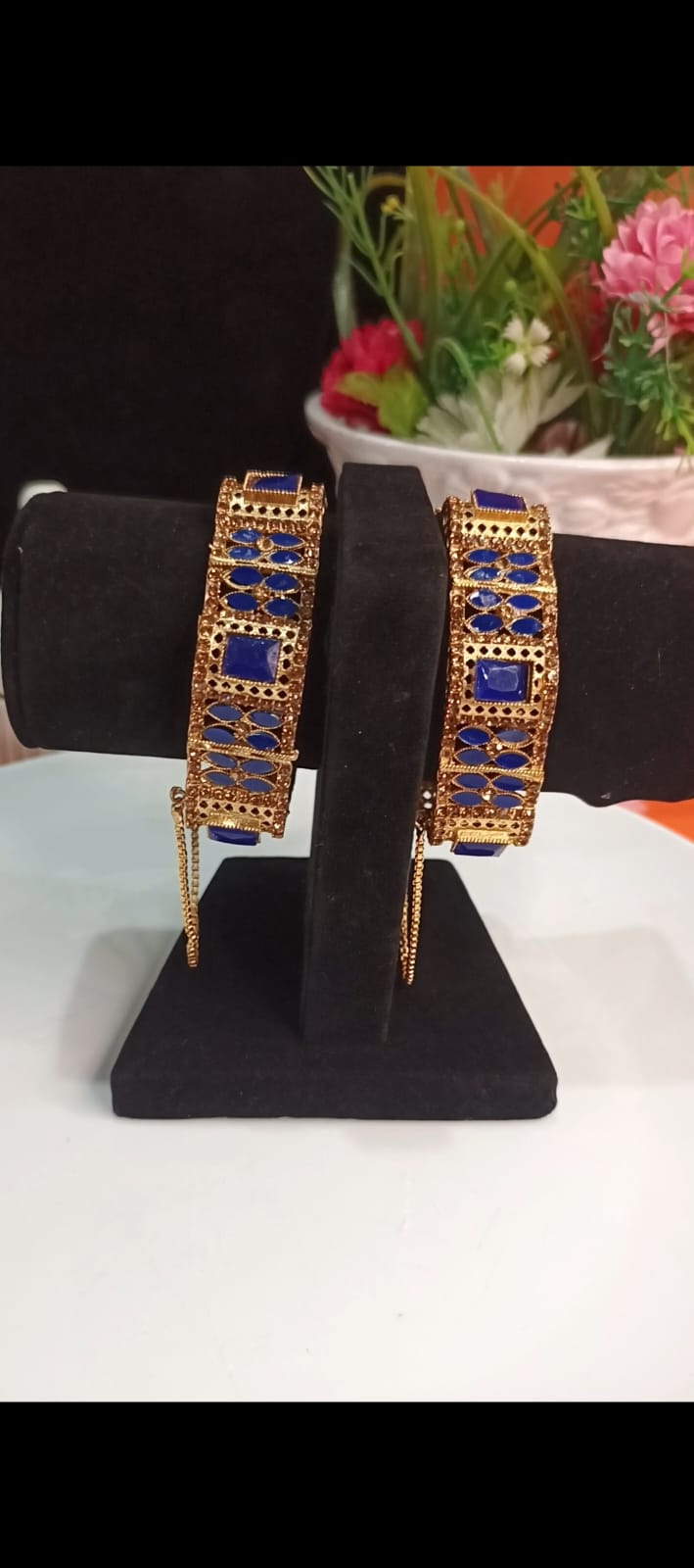 set of 2 openable Royal Blue Stone Gold-Tone Karras