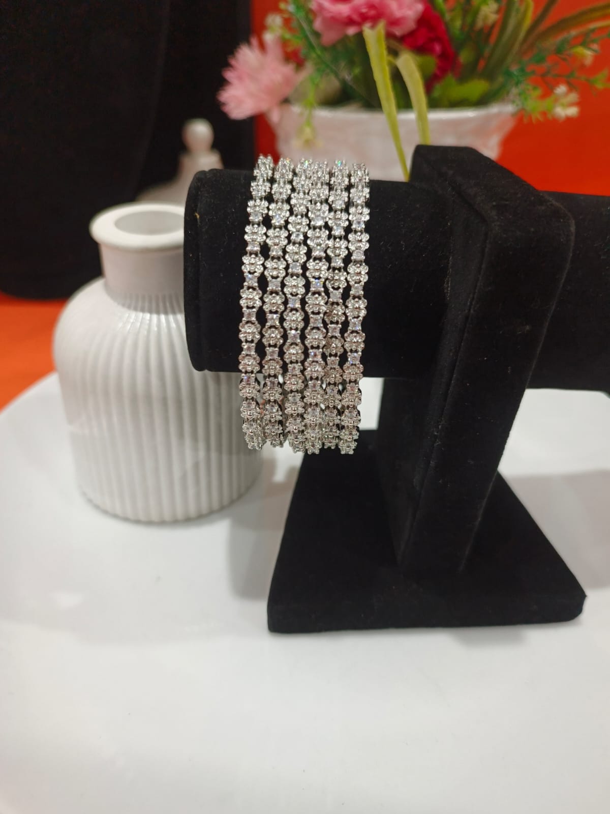 1 Carat Diamond Cut Silver Bangles Set of 6 2.8 size