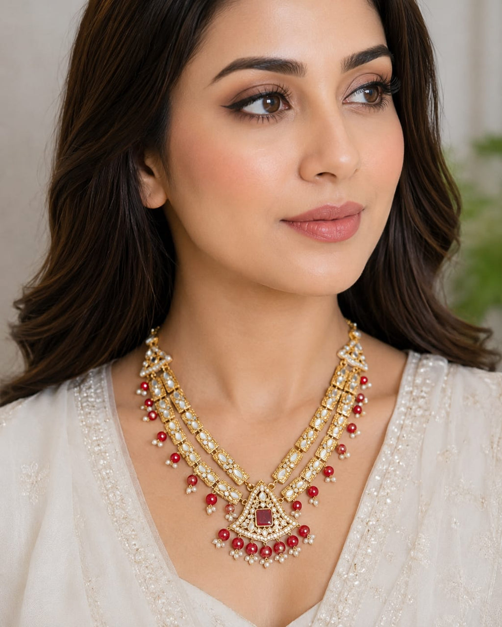 Indian Designer Traditional Mala with Red Beads