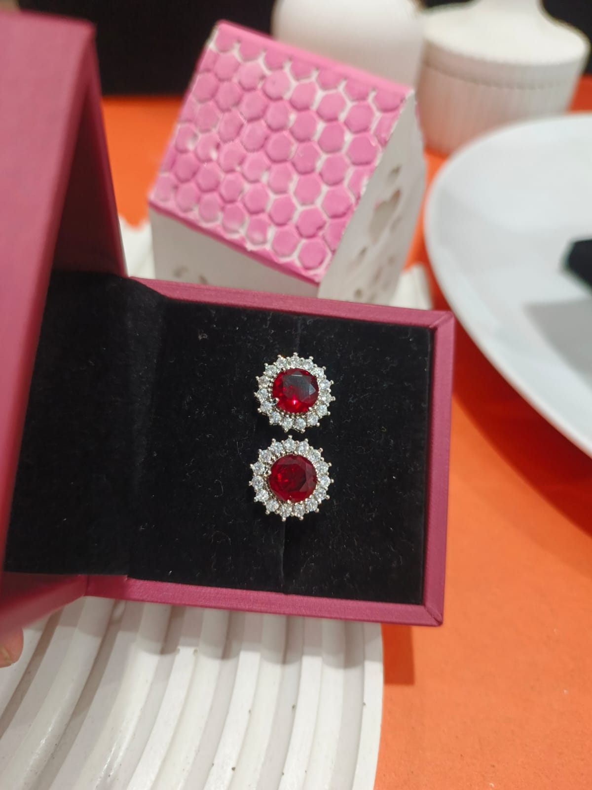 Luxury Silver Halo Tops, Multicolor Stone Stud Earrings