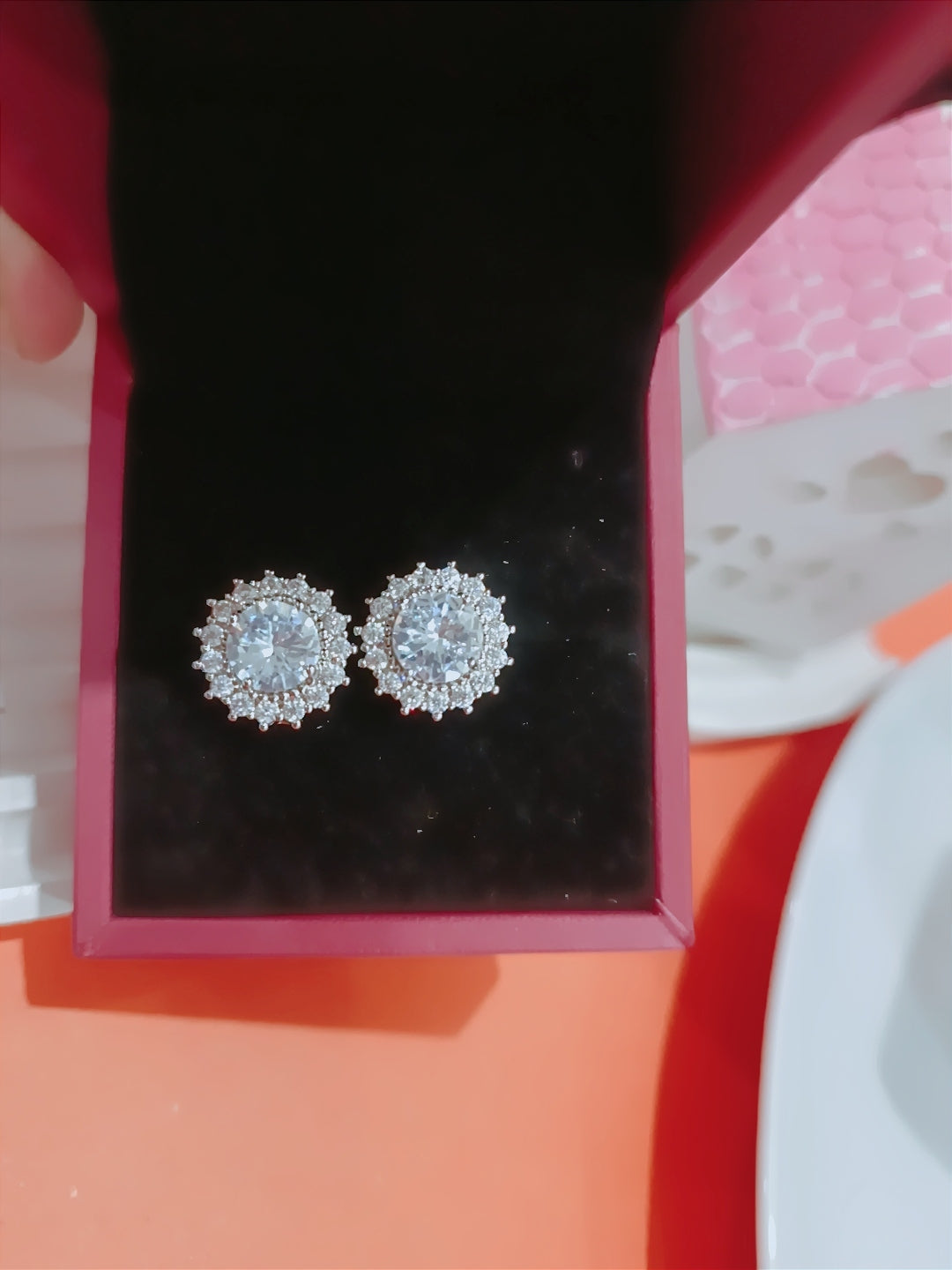 Luxury Silver Halo Tops, Multicolor Stone Stud Earrings