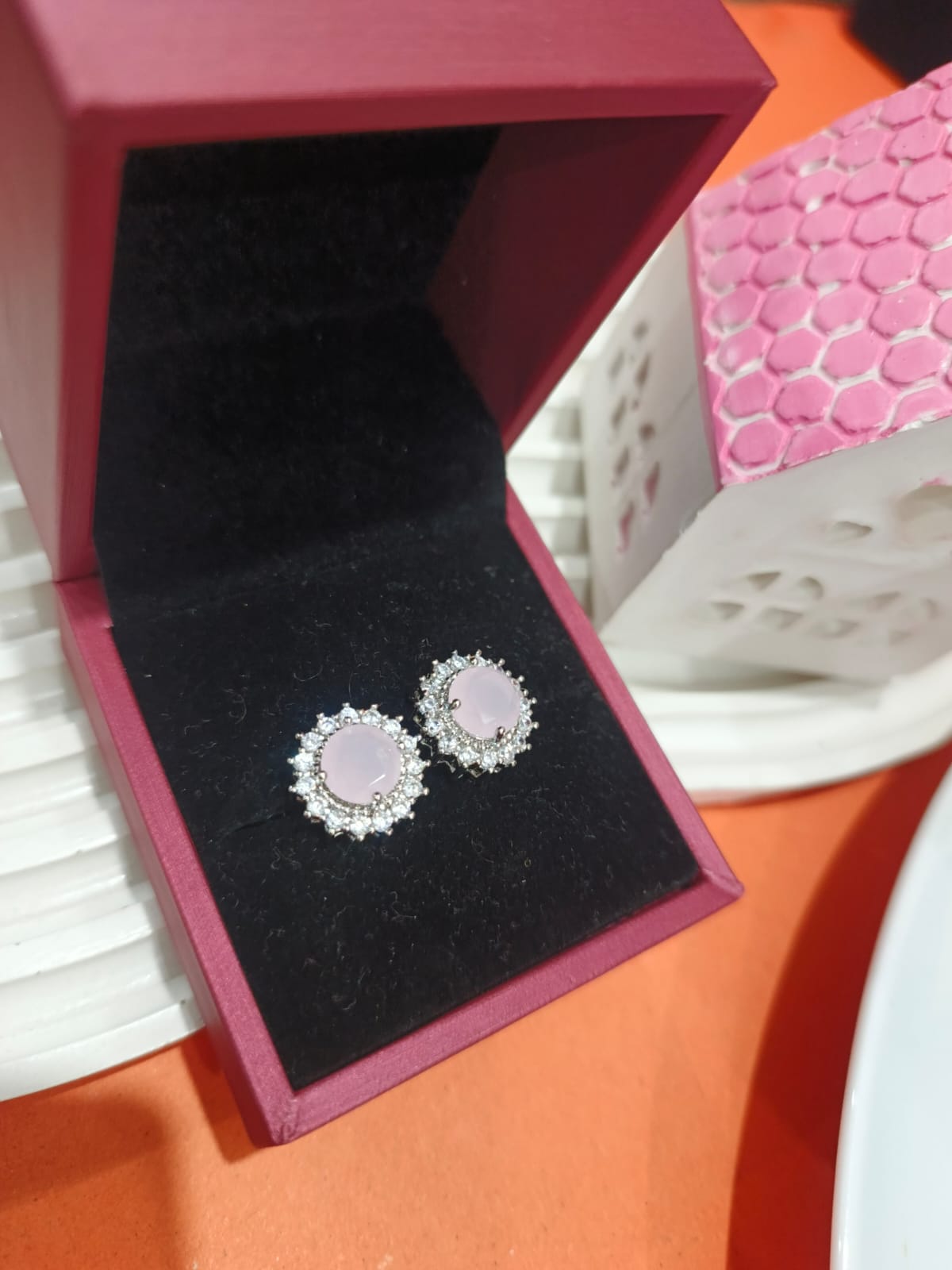 Luxury Silver Halo Tops, Multicolor Stone Stud Earrings