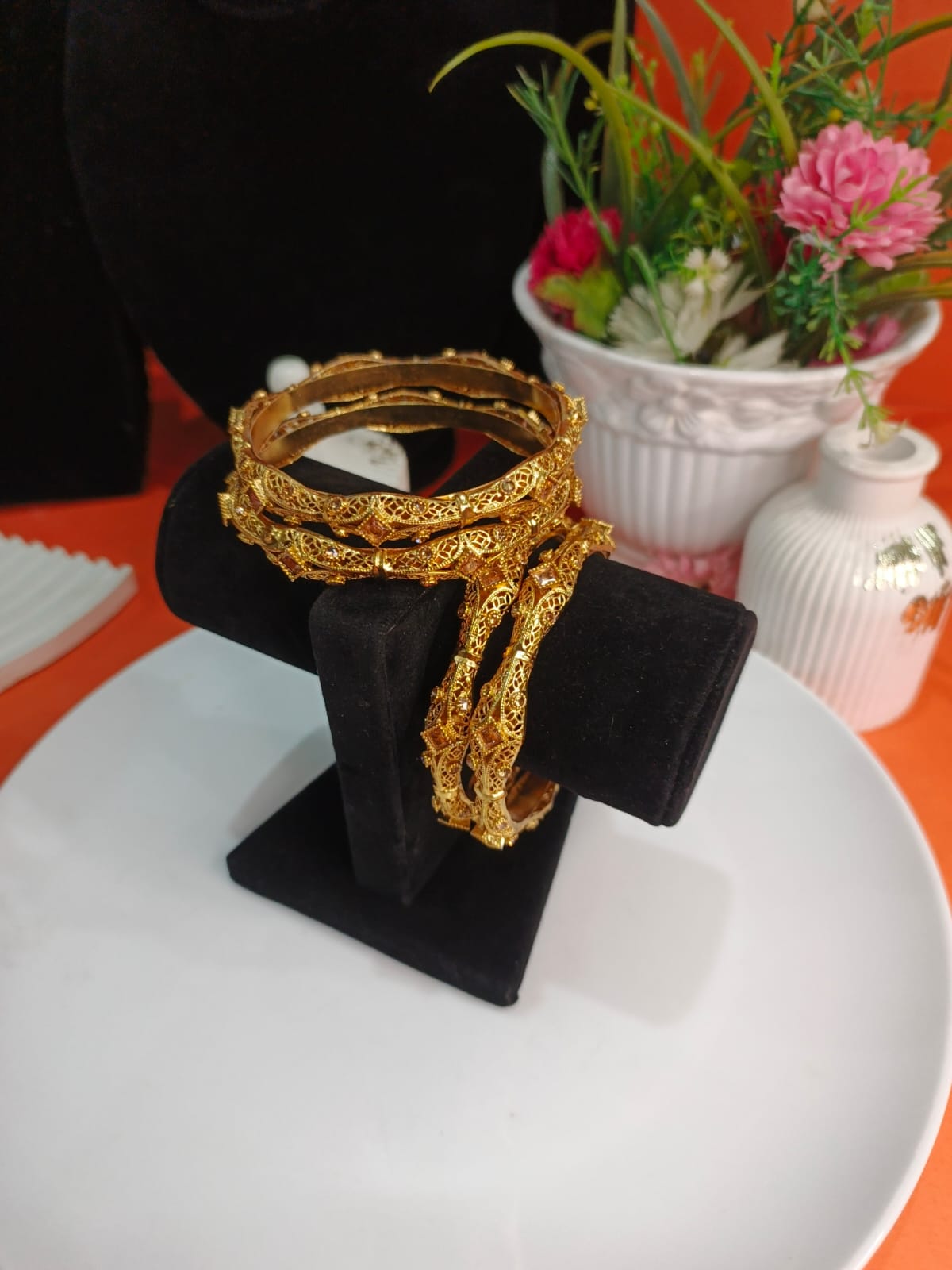 Gold Plated Ornate Bangles Pair